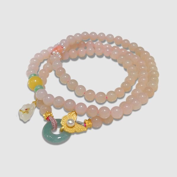 Natural Hetian Jade Pink Lotus Multi-Strand Bracelet