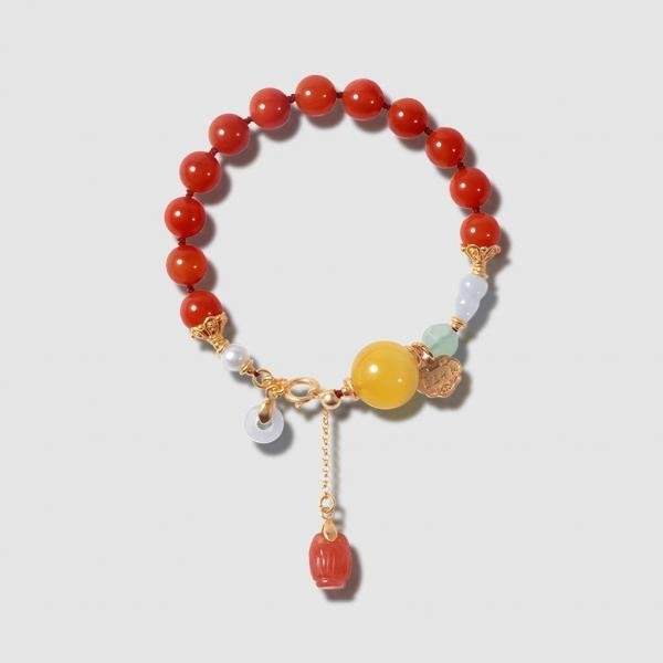 Amber & Southern Red Agate Bracelet