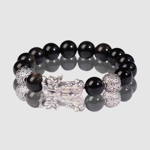 Golden Obsidian Bracelet with Pixiu Charm
